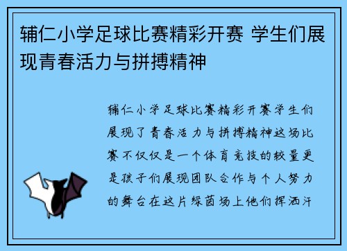 辅仁小学足球比赛精彩开赛 学生们展现青春活力与拼搏精神